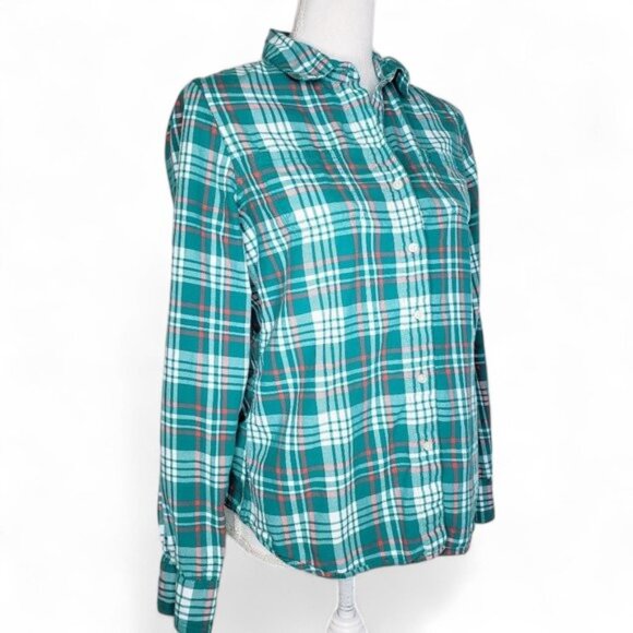 The North Face Teal Plaid Button Up Shirt Women's Buttoned Roll Sleeve Farm M - Picture 3 of 9